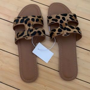 Animal print slide sandals